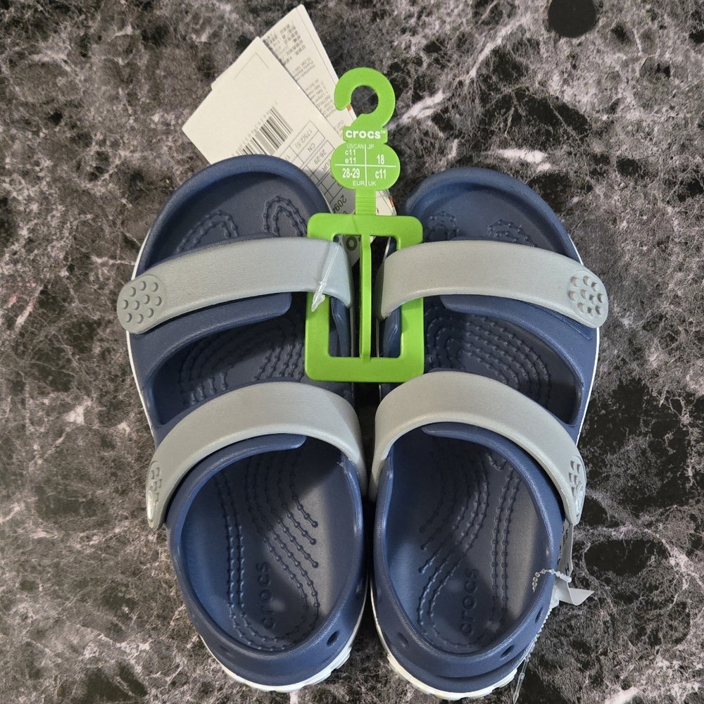 NWT Crocs Kids Blue Gray Crocband Cruiser Sandal Size 11